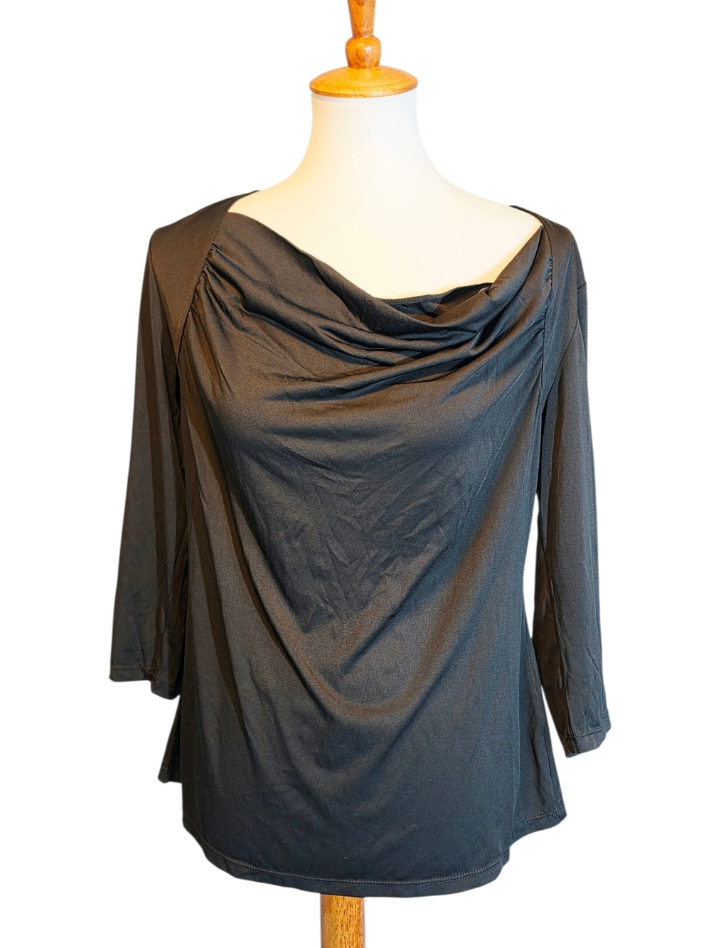 Black Draped Cowl Neck Long Sleeve Top